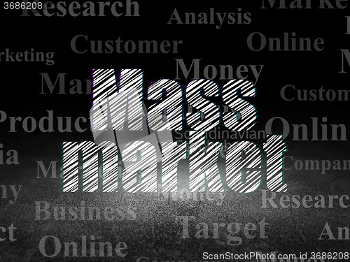 Image of Advertising concept: Mass Market in grunge dark room