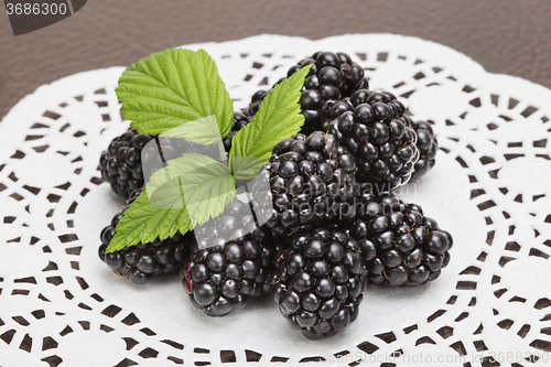 Image of Fresh blackberry with leaf