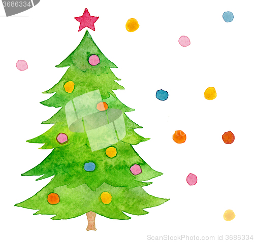 Image of Watercolor hand painted Christmas tree