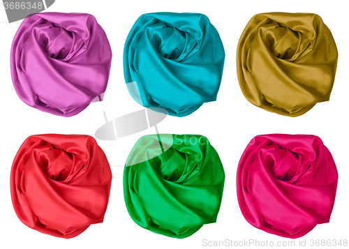 Image of color set of crumpled silk fabric