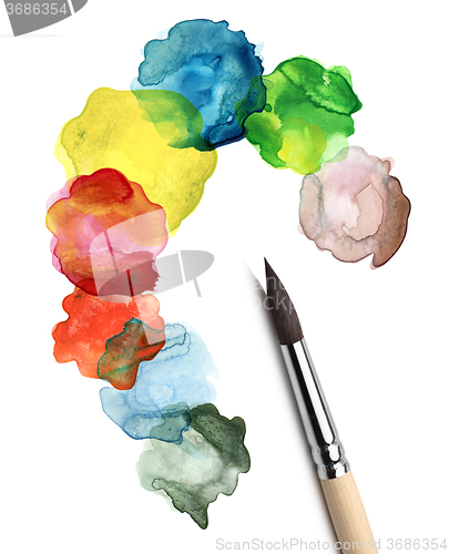 Image of Brush and abstract circle watercolor painting