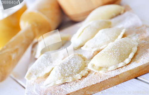 Image of close-up of raw vareniks, traditional ukrainian food