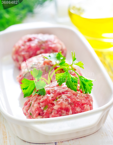 Image of Raw meat balls in the white bowl