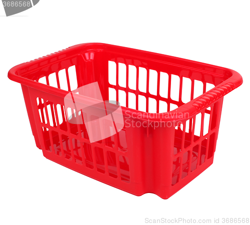 Image of empty red plastic basket isolated on white 