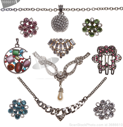 Image of collection of jewelery bijouterie isolated of white