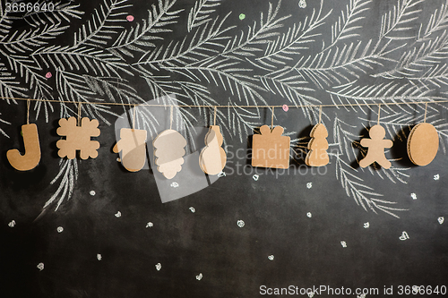 Image of Cardboard toys for the Christmas tree or garland. Creative decorations. Selective Focus