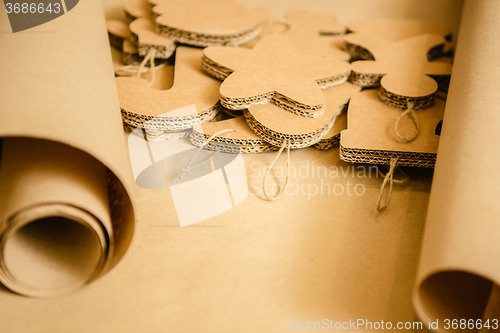 Image of Cardboard toys for the Christmas tree or garland. Creative decorations. Selective Focus