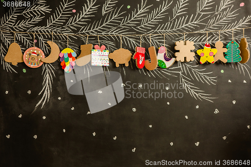 Image of Cardboard toys for the Christmas tree or garland. Creative decorations. Selective Focus