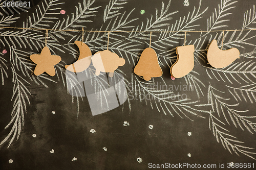 Image of Cardboard toys for the Christmas tree or garland. Creative decorations. Selective Focus