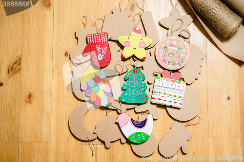 Image of Cardboard toys for the Christmas tree or garland. New year decorations.