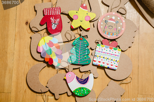 Image of Cardboard toys for the Christmas tree or garland. New year decorations.