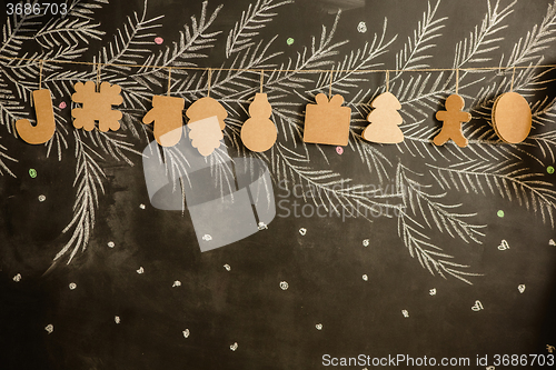 Image of Cardboard toys for the Christmas tree or garland. Creative decorations. Selective Focus