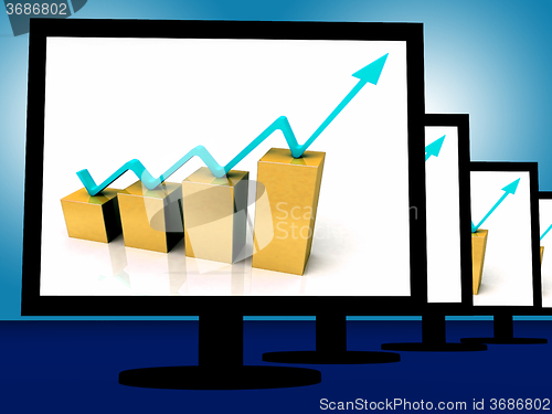 Image of Arrow Going Up On Monitors Shows Financial Growth
