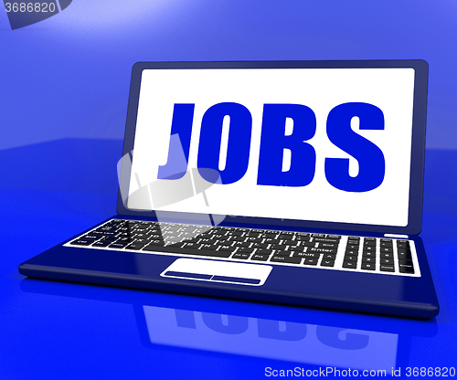 Image of Jobs On Laptop Shows Recruitment Employment Or Hiring Online