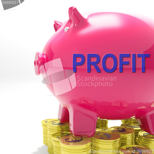 Image of Profit Piggy Bank Means Revenue Return And Surplus
