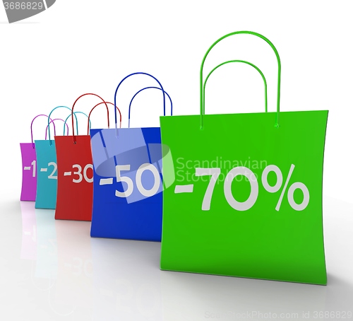 Image of Percent Off On Shopping Bags Shows Bargains