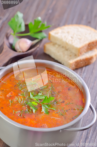 Image of soup with meat and rice