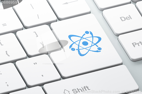 Image of Science concept: Molecule on computer keyboard background