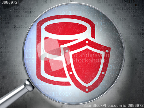 Image of Database concept: Database With Shield with optical glass on digital background