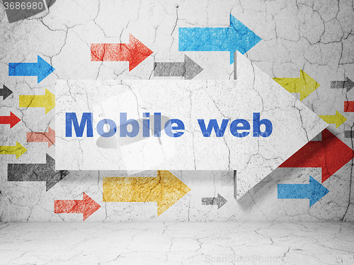 Image of Web development concept: arrow with Mobile Web on grunge wall background