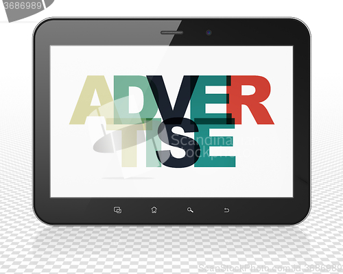Image of Advertising concept: Tablet Pc Computer with Advertise on  display