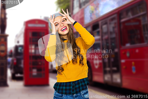 Image of happy young woman or teen girl having fun