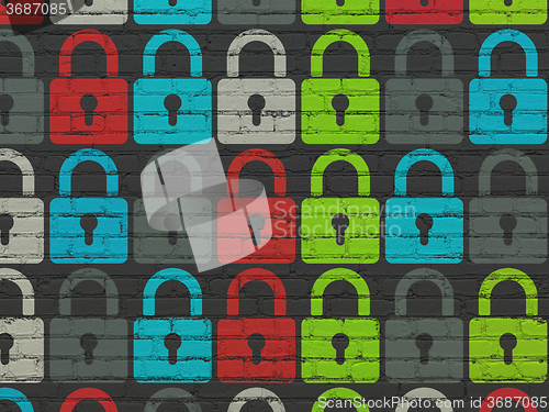 Image of Information concept: Closed Padlock icons on wall background