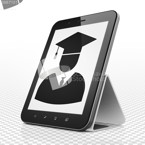 Image of Science concept: Tablet Computer with Student on display