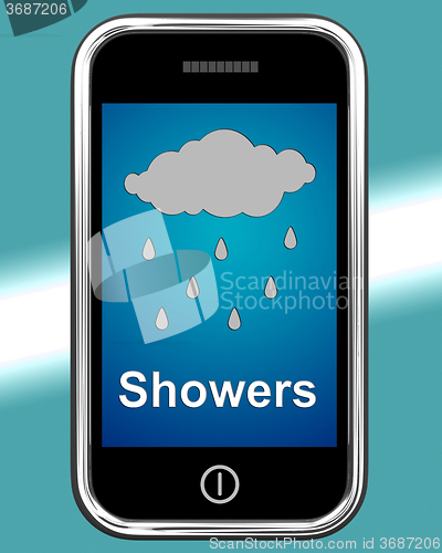 Image of Showers On Phone Means Rain Rainy Weather