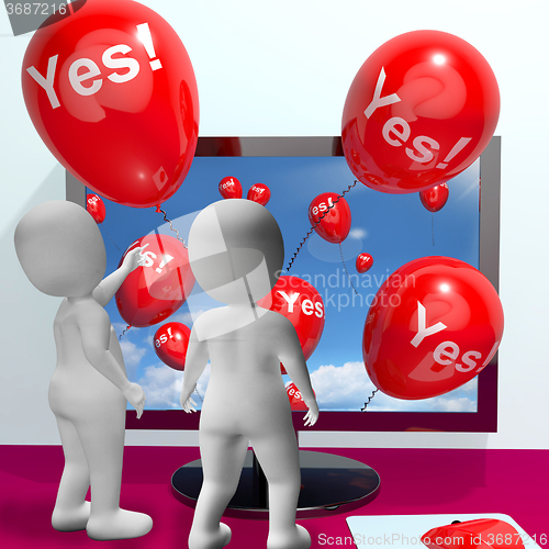 Image of Yes Balloons From Computer Showing Approval And Support Message