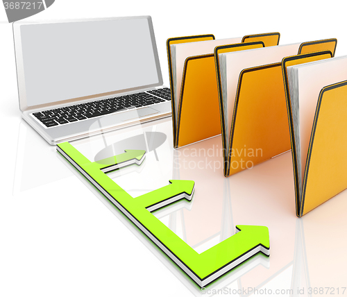 Image of Laptop And Folders Shows Administration And Organized