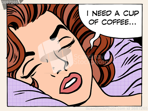 Image of woman dreams morning cup coffee