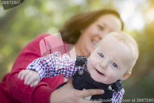 Image of Little Baby Boy Having Fun With Mommy Outdoors