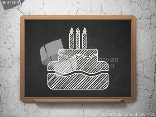 Image of Entertainment, concept: Cake on chalkboard background