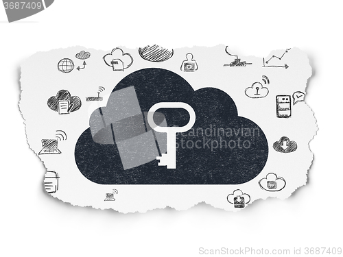 Image of Cloud technology concept: Cloud With Key on Torn Paper background
