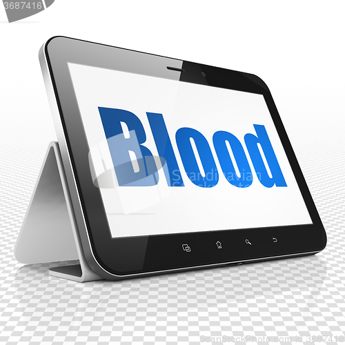 Image of Medicine concept: Tablet Computer with Blood on display