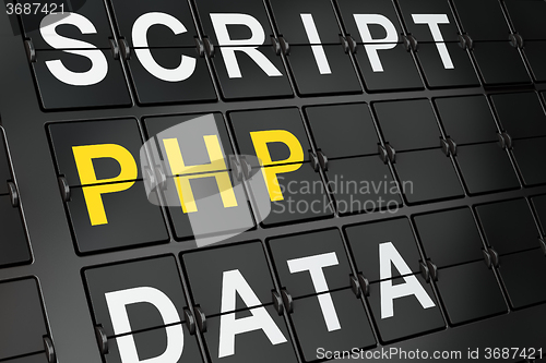 Image of Software concept: Php on airport board background
