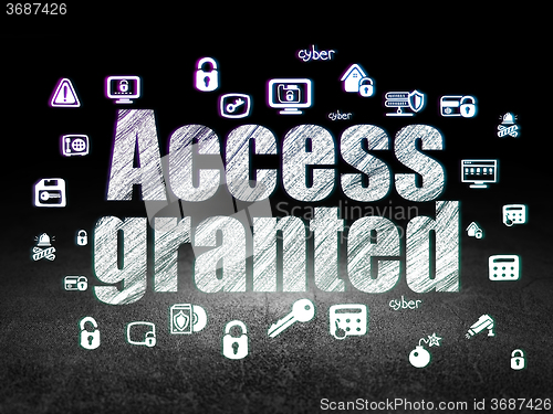 Image of Security concept: Access Granted in grunge dark room