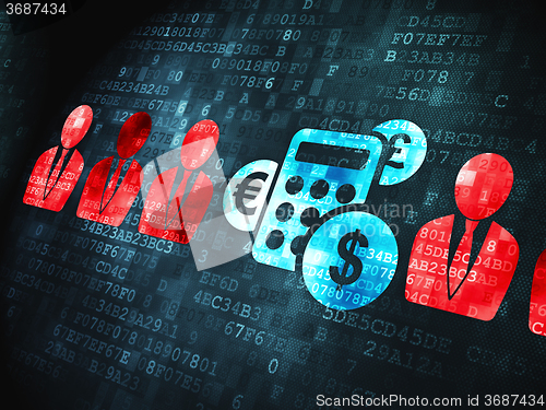 Image of Finance concept: Business Man And Calculator on digital background