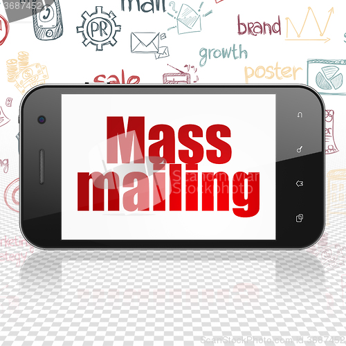Image of Marketing concept: Smartphone with Mass Mailing on display