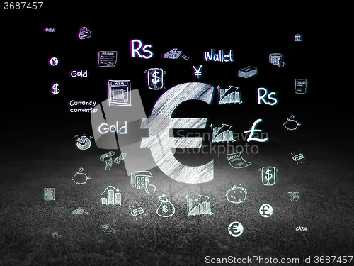Image of Money concept: Euro in grunge dark room