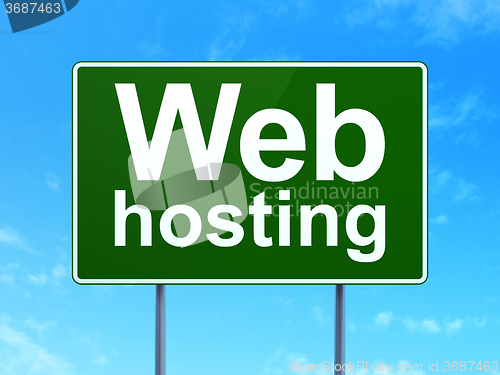 Image of Web design concept: Web Hosting on road sign background