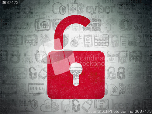 Image of Safety concept: Opened Padlock on Digital Paper background