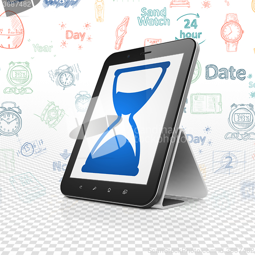 Image of Time concept: Tablet Computer with Hourglass on display