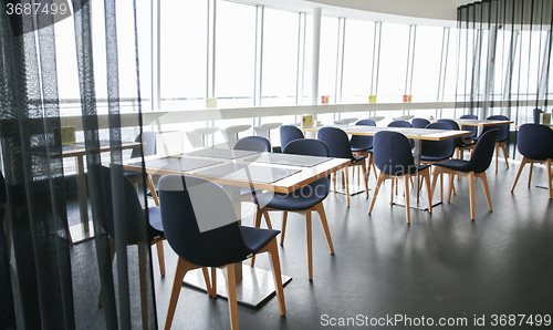 Image of restaurant interior with tables and chairs