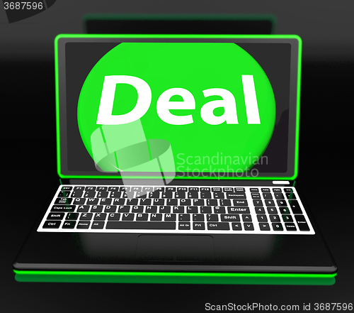 Image of Deal Laptop Shows Contract Online Trade Deals Or Dealing