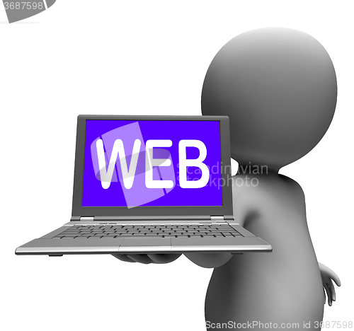 Image of Web Laptop Character Shows Web Internet Www Or Net