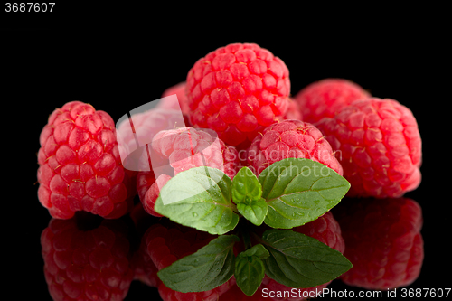 Image of Raspberries with leaves
