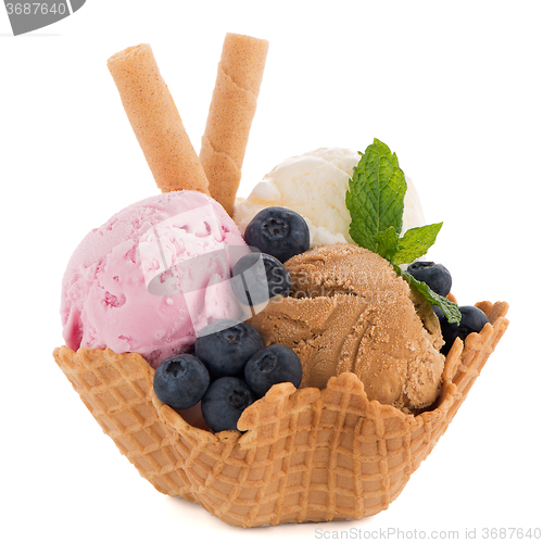 Image of Ice cream scoops in wafer bowl
