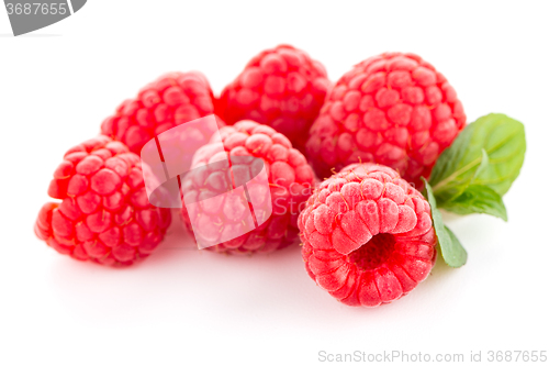 Image of Raspberries with leaves